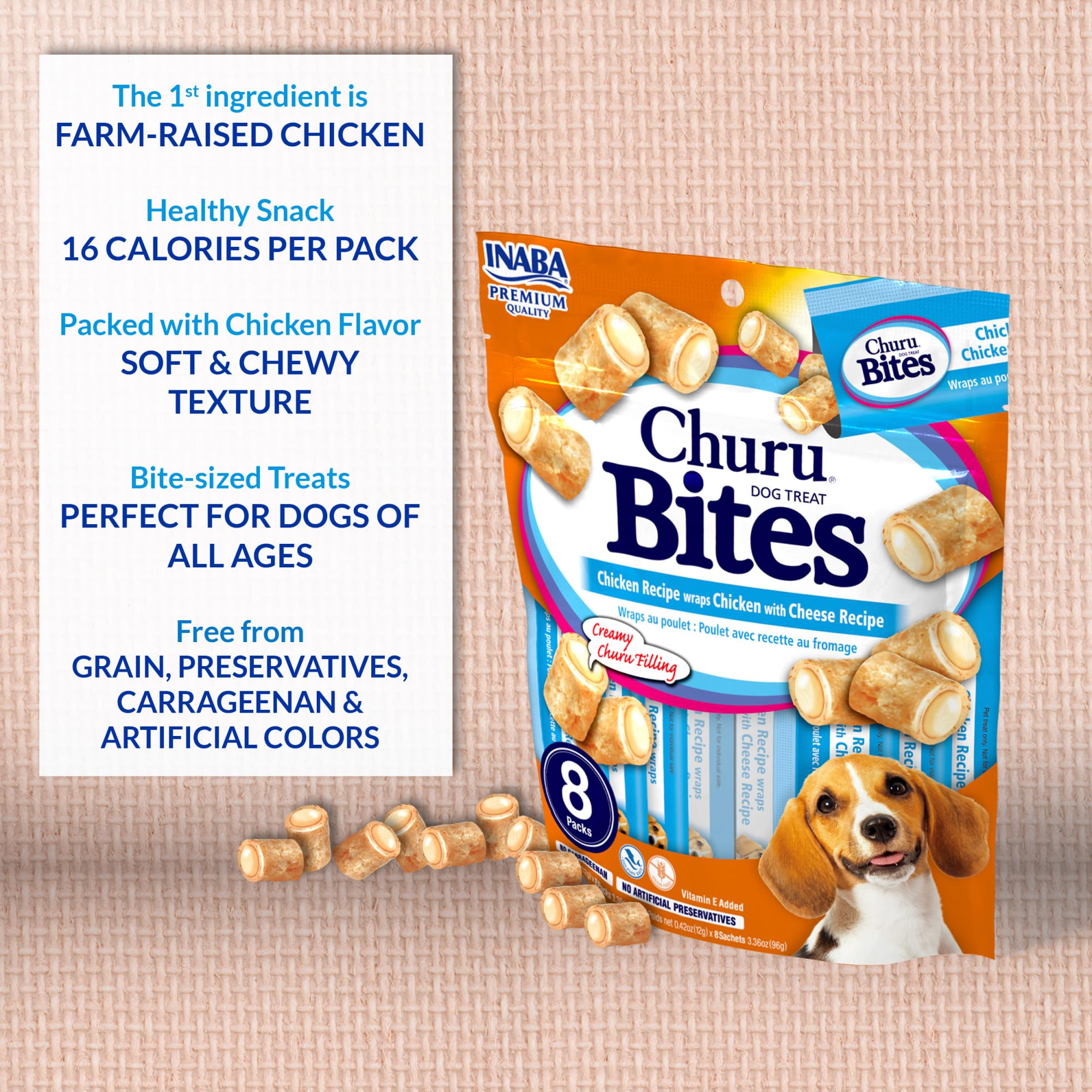 INABA Churu Bites for Dogs, Soft & Chewy Dog Treats with Vitamin E, 0.42 Ounces Each Tube, 20 Tubes, Chicken & Cheese Variety Box - Image 3